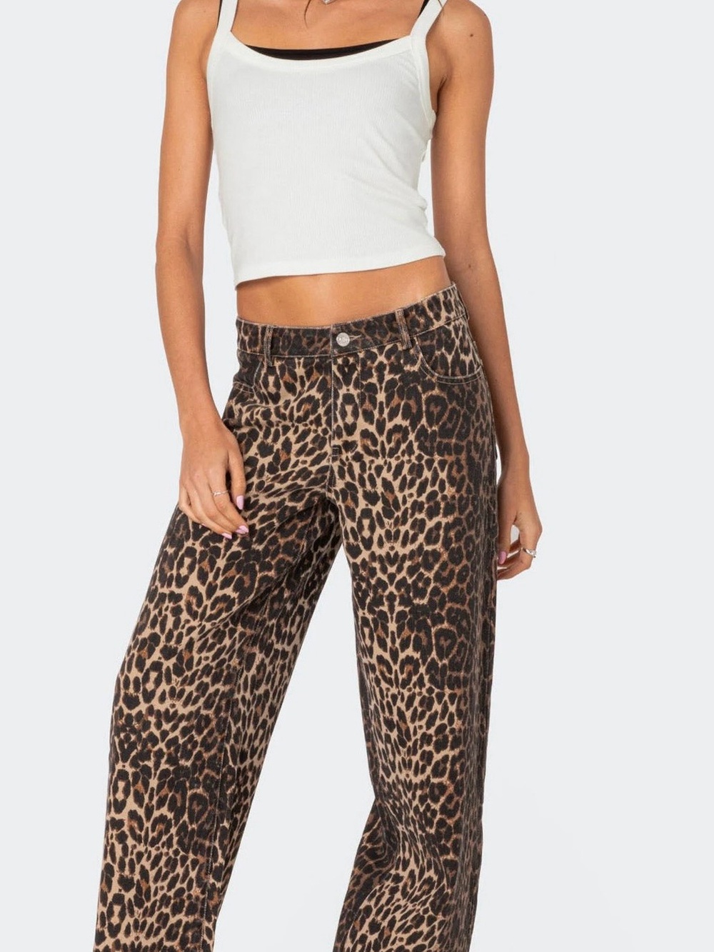 Edikted Leopard Print Wide-Leg Jeans - Brown/Black - Picture 2 of 6